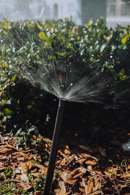 Outdoor rainwater system with pipes and covered tank in a garden setting during cold weather