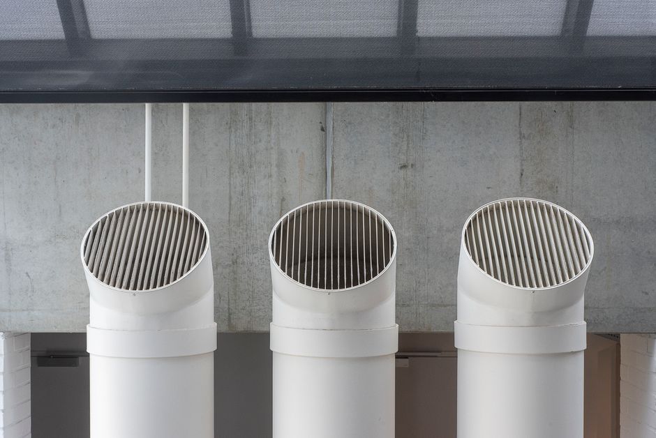 Modern home ventilation unit with fresh air ducts and sensors