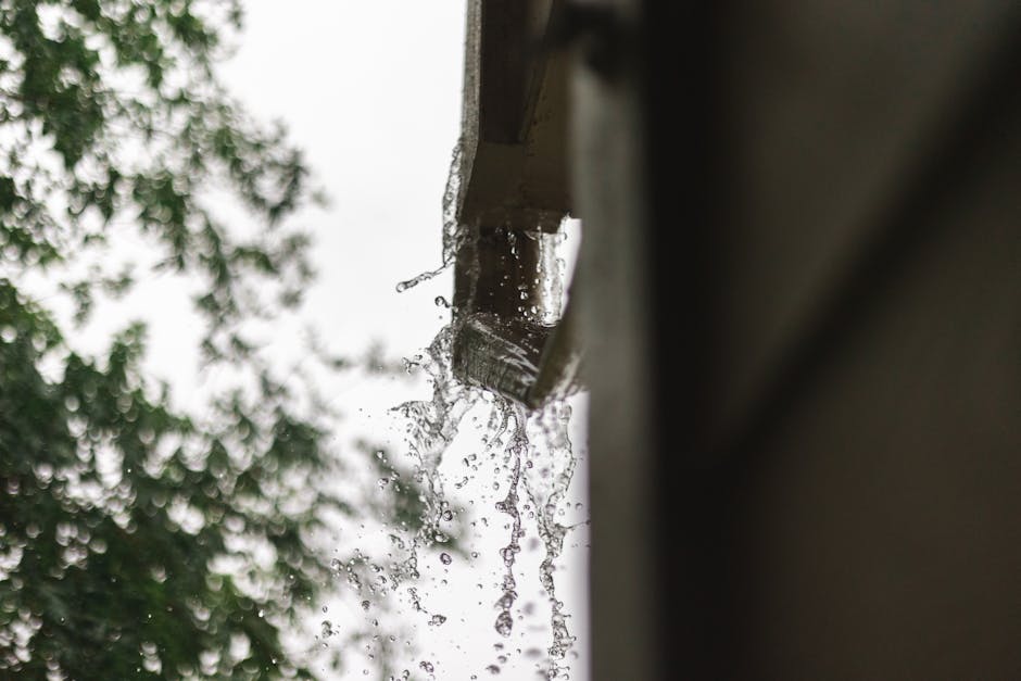 Stogo latakai lietaus metu nukreipia vandenį į surinkimo sistemą